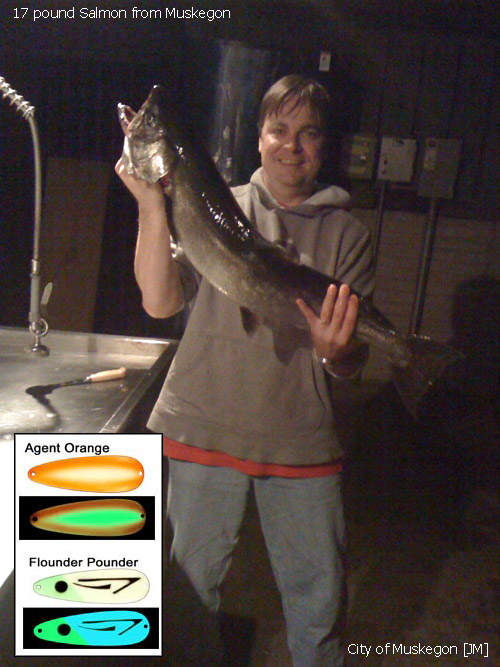 Salmon fishing in front of Pere Marquette Park Muskegon