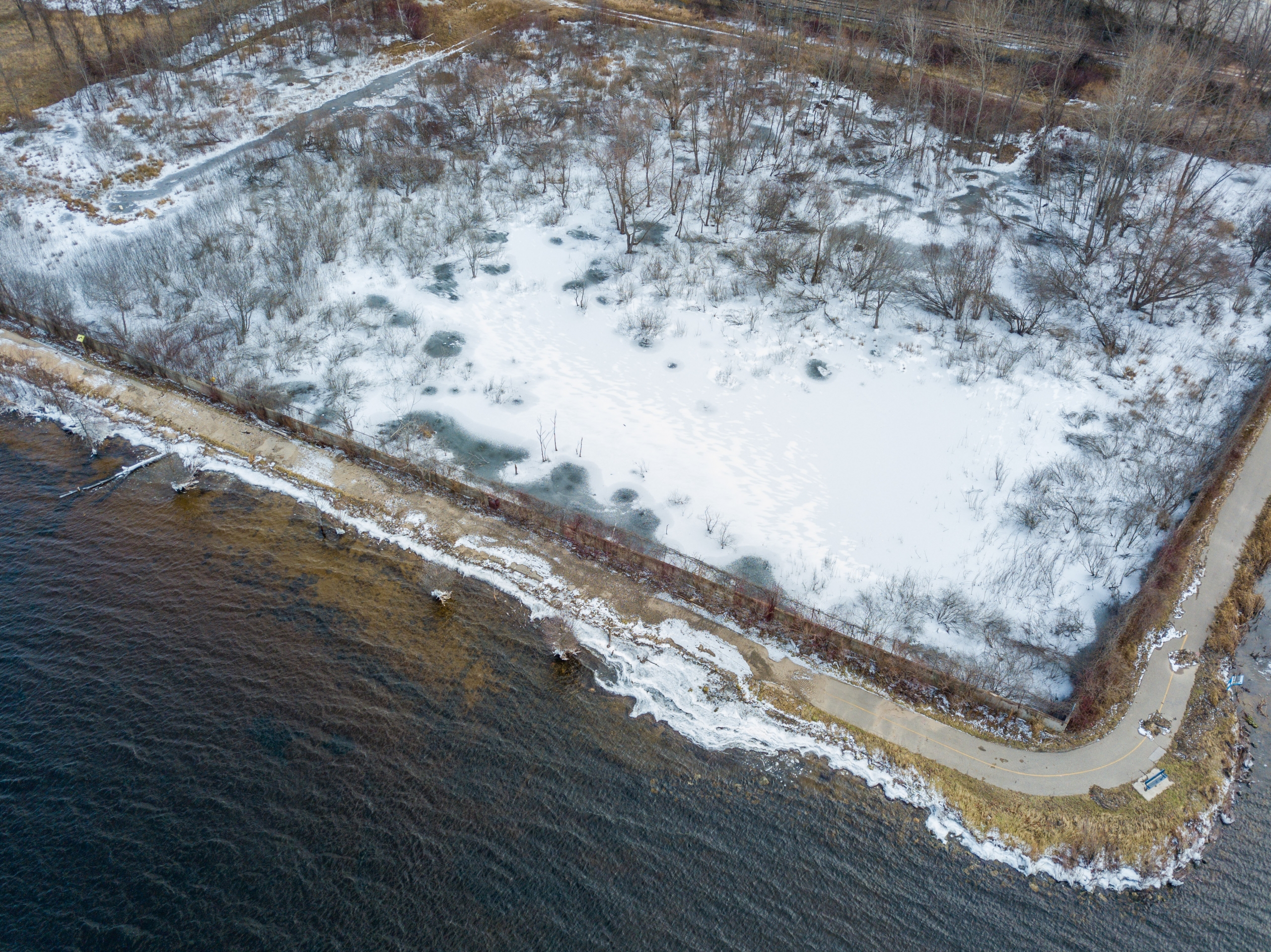 Muskegon Lakeshore Trail erosion damage drone photo