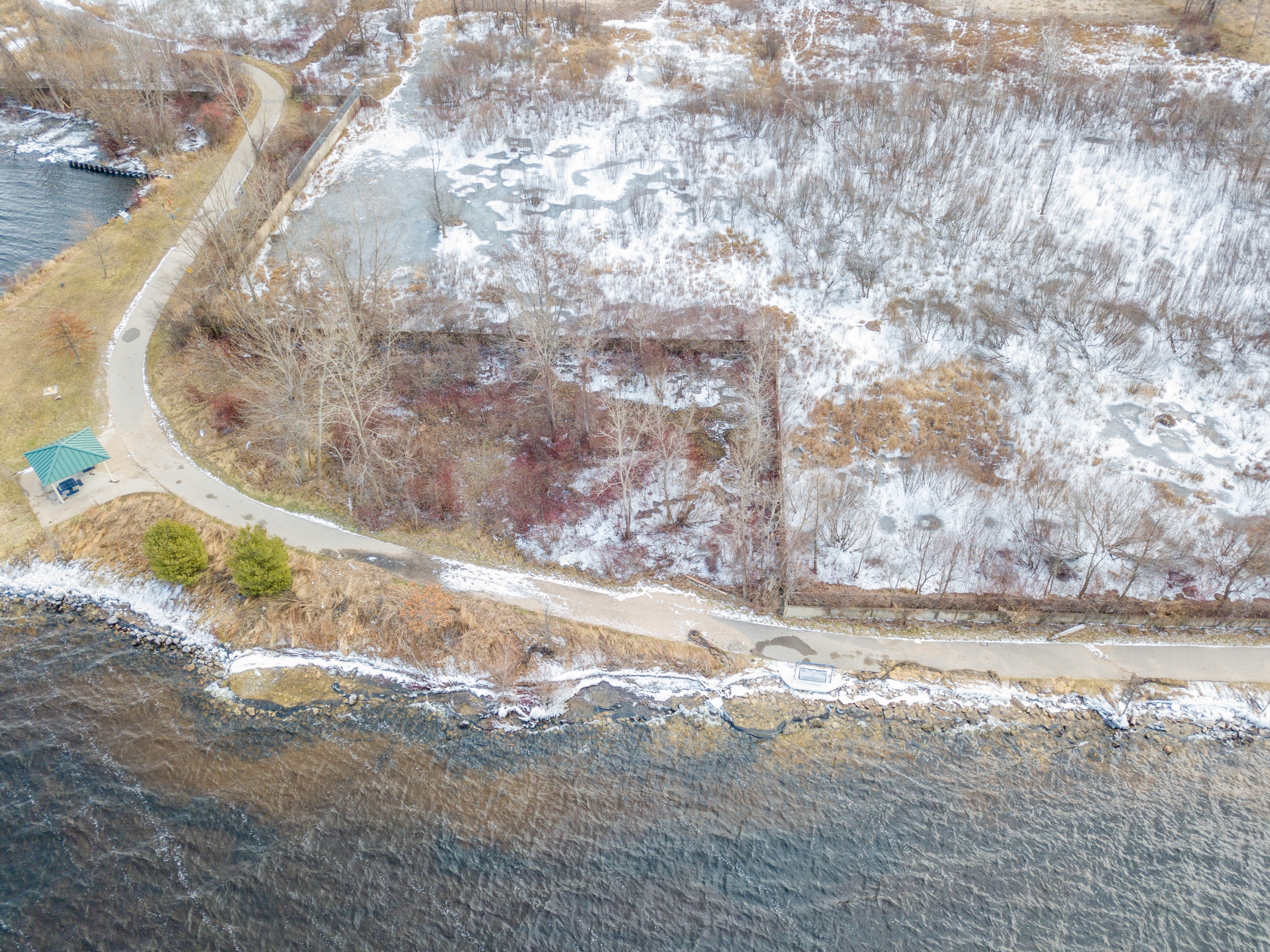 Muskegon Lakeshore Trail erosion damage drone photo